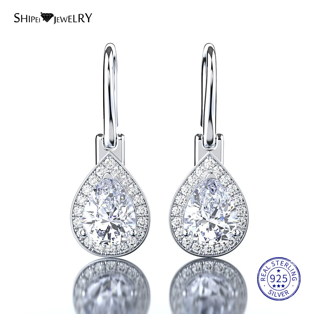 Shipei 925 пробы, серебряные, желтые, розовые, белые сапфировые серьги в форме капли воды, хорошее ювелирное изделие, висячие серьги для женщин - Цвет камня: White Sapphire