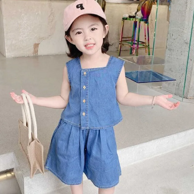 

Kids Jeans Clothes Set 2021 Baby Girl Denim Clothing Tops Pants 2pcs Children Summer Outfits فتاة conjuntos de vestido مجموعات
