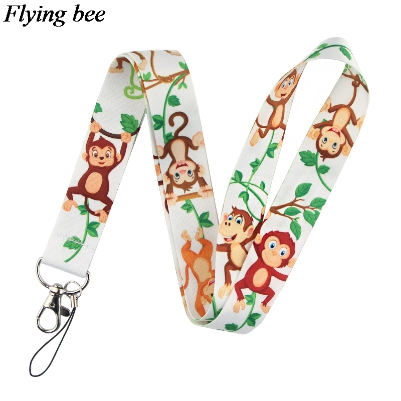 Flyingbee Animal Monkey Lanyard Phone Rope Keychains For Keys ID Card Cartoon Lanyards Men Women X0806 | Канцтовары для офиса и