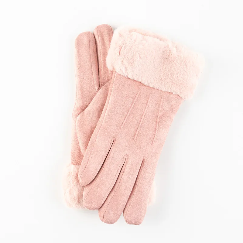 C02Pink Осенне-зимние женские замшевые перчатки, плотные теплые одноцветные варежки, перчатки для сенсорного экрана для женщин, Нескользящие перчатки G003 - Цвет: C02Pink
