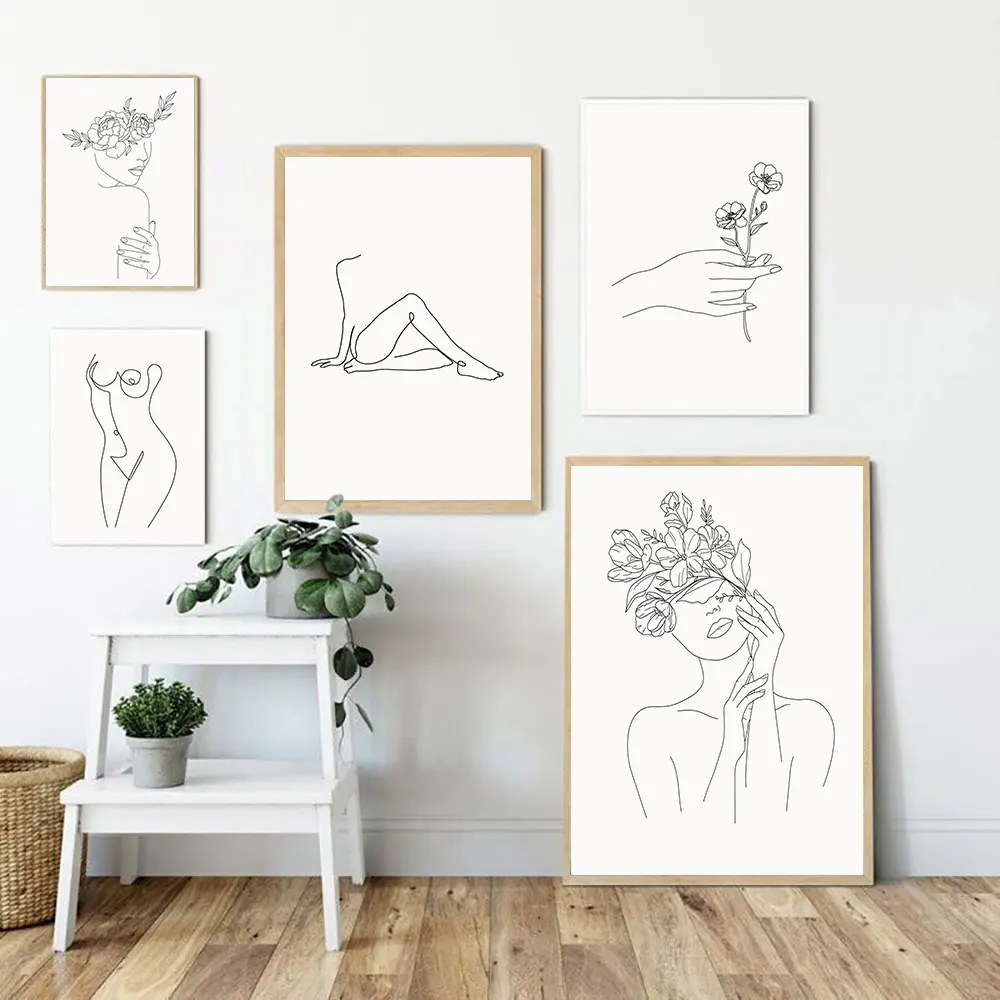 

Nordic Sexy Girl Line Painting Mural Art Canvas Poster Abstract Line Art Painting Yoga Poster Flower Print Wall PictureHomeDecor