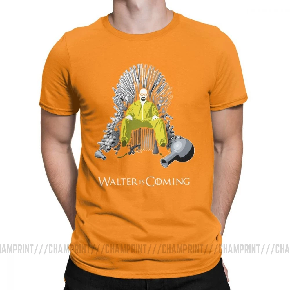Walter Is Coming Breaking Bad X Game Of Thrones мужские Футболки Уличная хлопковая футболка с короткими рукавами классическая одежда - Цвет: Оранжевый