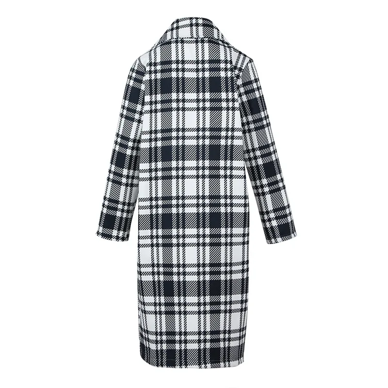 

Mandylandy Women's Casual Plaid Long Sleeve Loose Long Coat Autumn Winter Fashion Turn-down Collar Open Stitch Coat