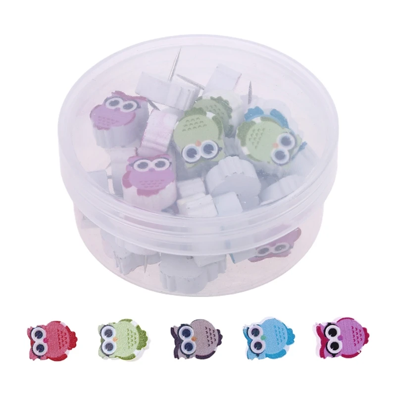 

30pcs Cute Owl Shaped Pushpin Fixed Wall Decorative Thumbtack Pins for Whiteboard Photos Maps School Office Supplies 40JB