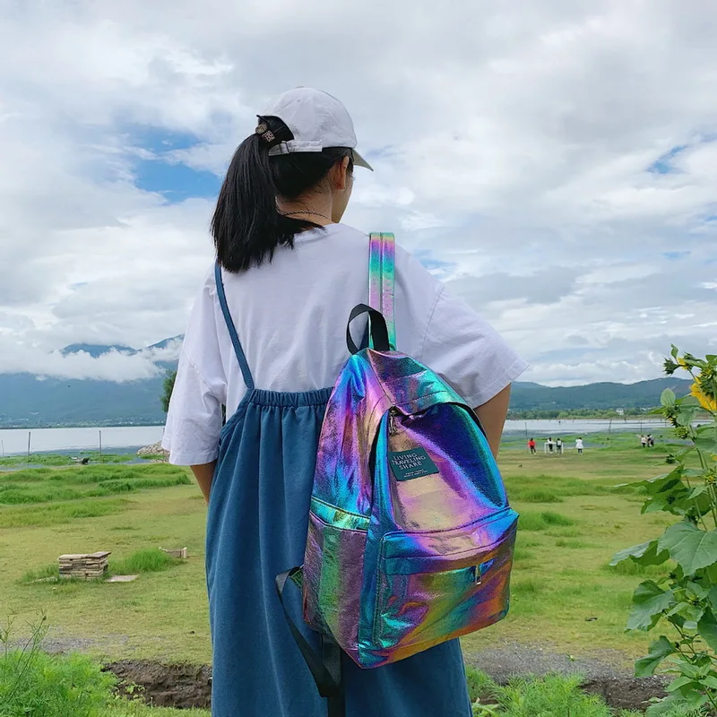 Голографические женские рюкзаки градиентного цвета школьные сумки для