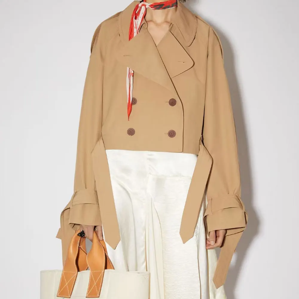 

Женский двубортный Тренч, короткое пальто с отложным воротником, Осень-зима 2021