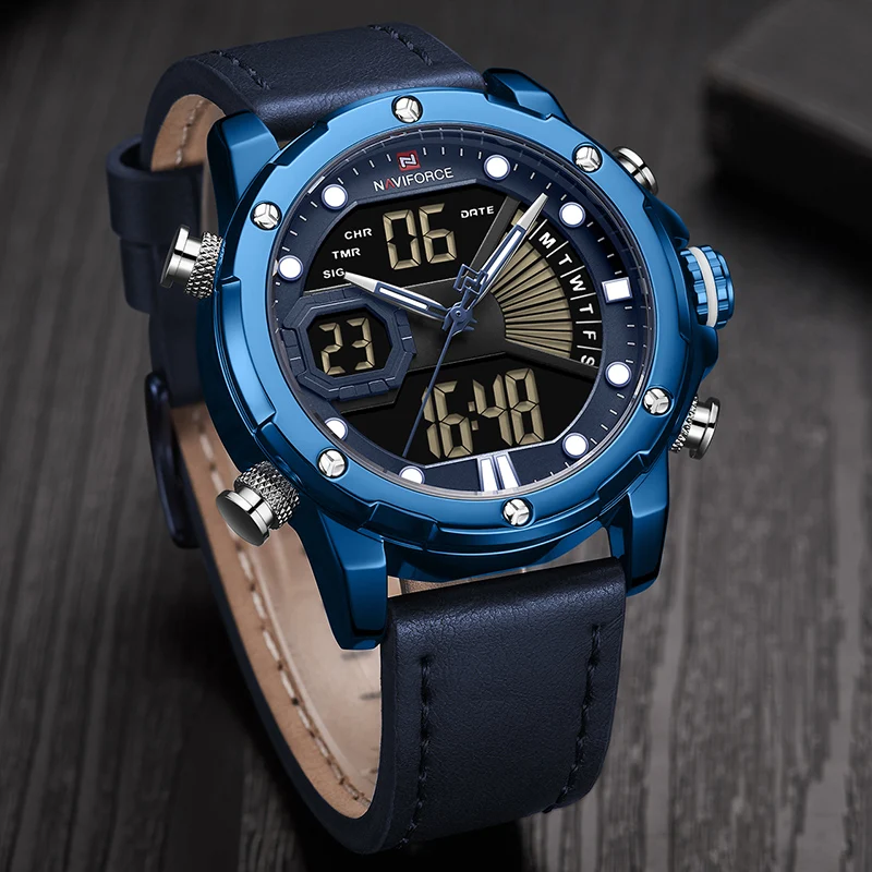 Часы наручные NAVIFORCE Мужские Аналоговые Цифровые люксовые брендовые модные