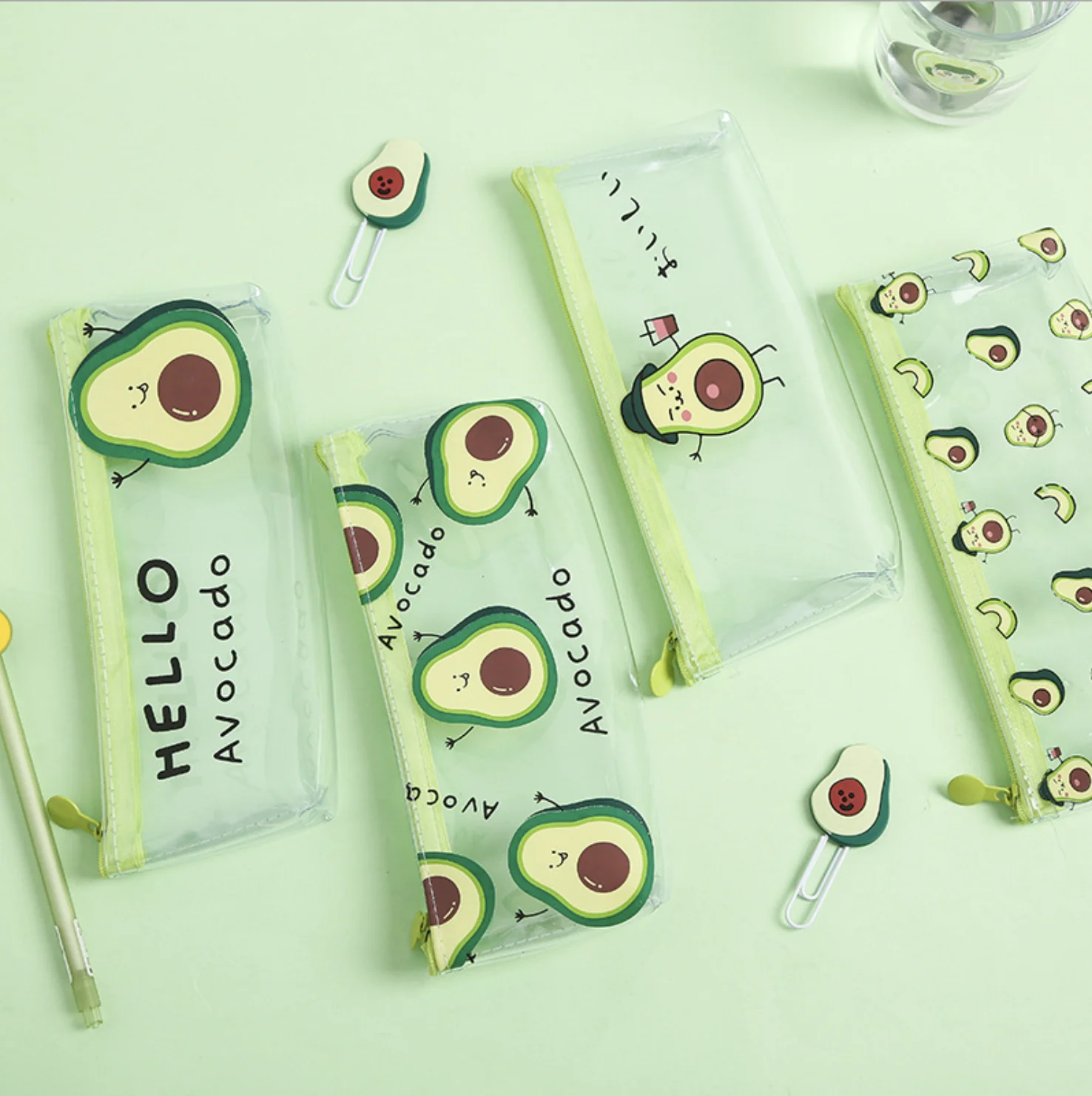 

Kawaii New PVC Pencil Case Transparent Printed Avocado Gift Cute Pencil Bags Novel Fruit School Stationery Supplies