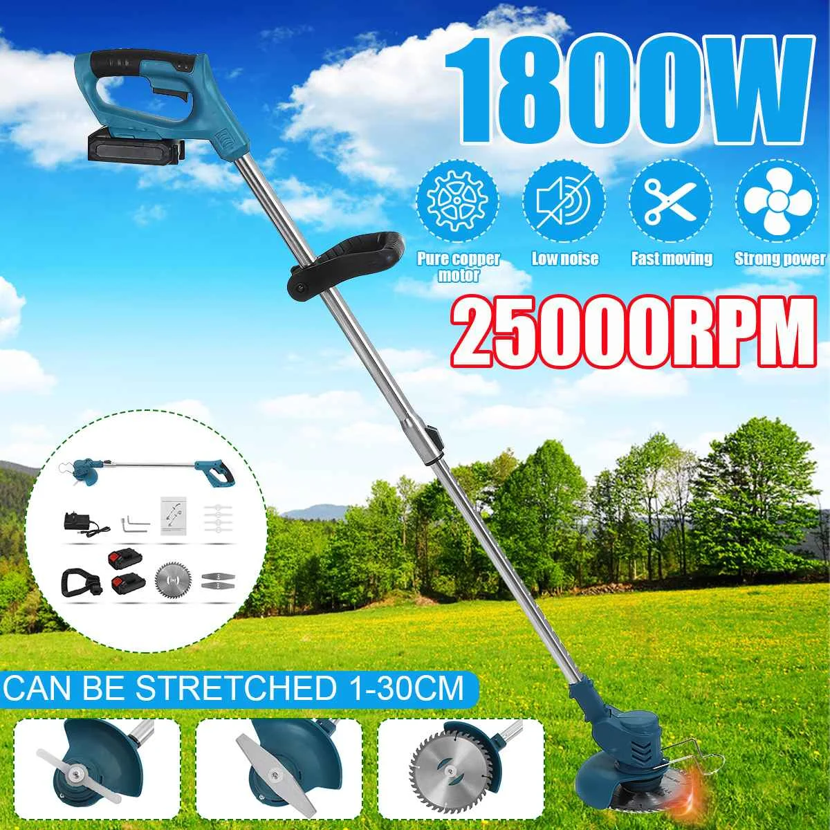 

88V 1800W Portable Grass Hedge Trimmer Cordless Electric Lawn Mower Handheld Adjustable Mowing Machine Garden Tool with Battery