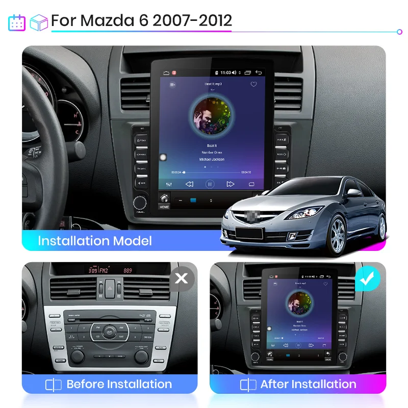Junsun V2 Pro Вертикальный стиль 4G + 64G CarPlay DSP для Mazda 6 2007-2012 Android 8 1 автомобильное радио