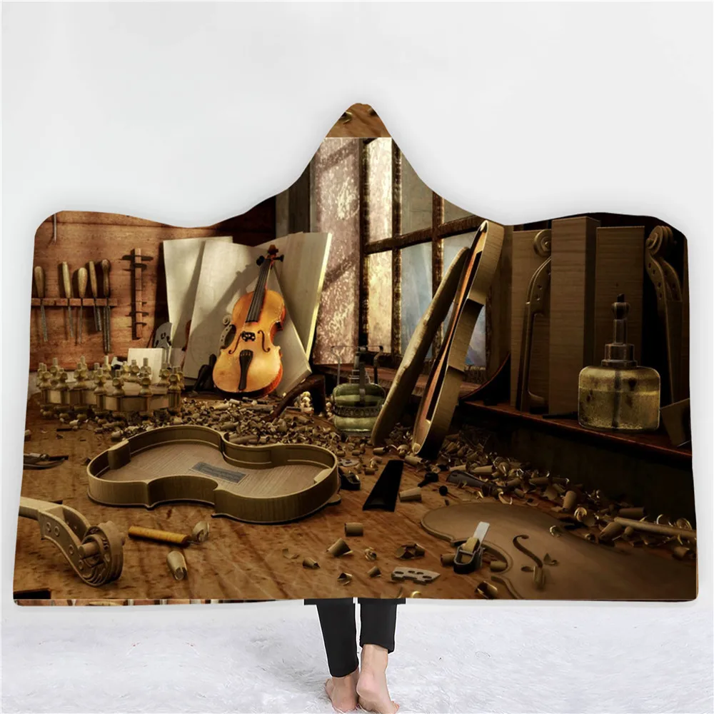 Музыкальный инструмент печать Одеяло с капюшоном теплая зимняя способный