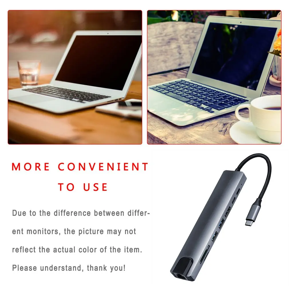 

8 in 1 USB-C Hub Type-C Multiport Card Reader Adapter 4K HDMI-compatible For Notebook With Power Adapter USB High Speed For PC
