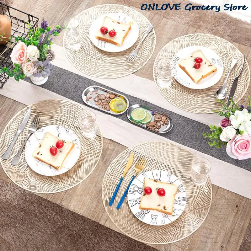 

Round Placemats Restaurant Hollow PVC decoration Meal Mat Anti-hot Dining Table Line Mat Steak Plate Pad Kitchen Tool
