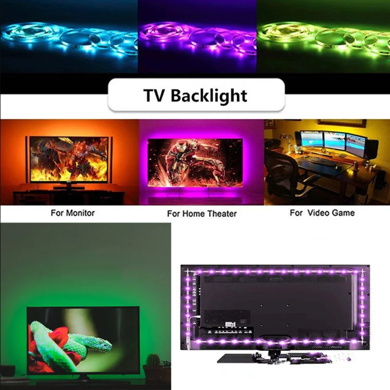 USB Светодиодная лента лампа 2835 SMD DC 5 В гибкий светодиодный светильник 3 м 1 HD ТВ фон