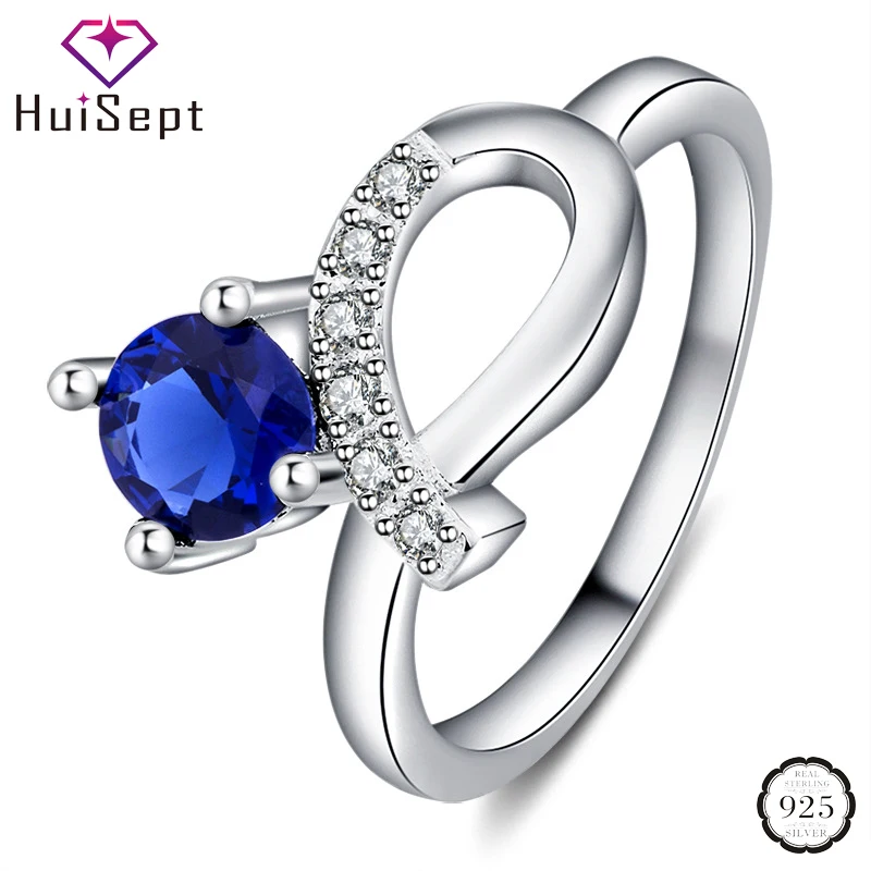 

HuiSept Trendy Ring 925 Silver Jewelry with Sapphire Zircon Gemstone Finger Rings for Women Wedding Party Promise Gift Wholesale