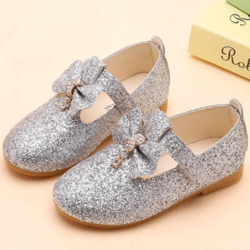

1 Pair Girl Princess Shoes Bowknot Sequin Bling Anti-slip Breathable For Party Girls Shoes