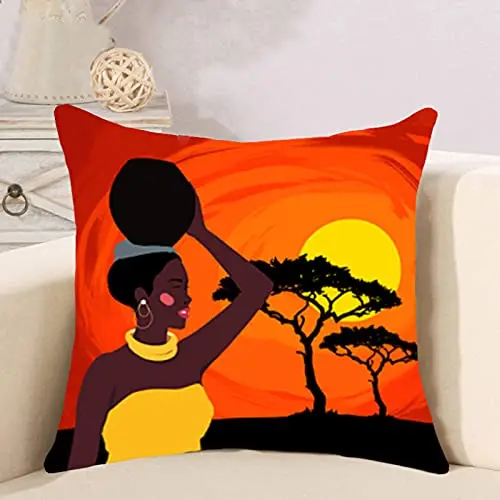 Painted African women linen pillowcase sofa cushion cover home decoration can be customized for you 40x40 50x50 60x60 45x45 images - 6