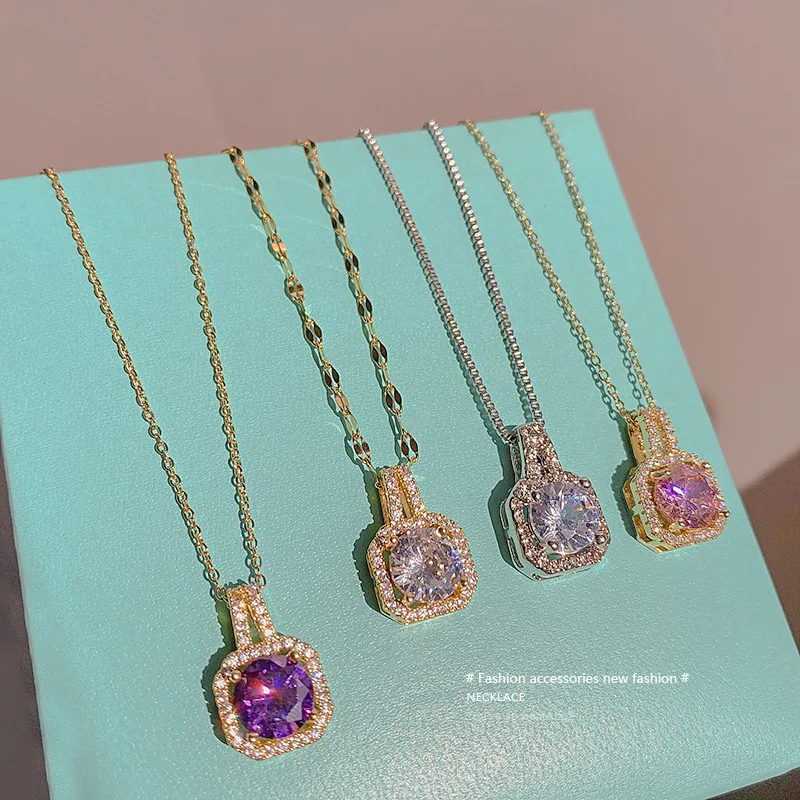 

Женское Ожерелье из нержавеющей стали с квадратным цирконом, модная цепочка до ключиц в Корейском стиле, роскошное Элегантное свадебное Юв...