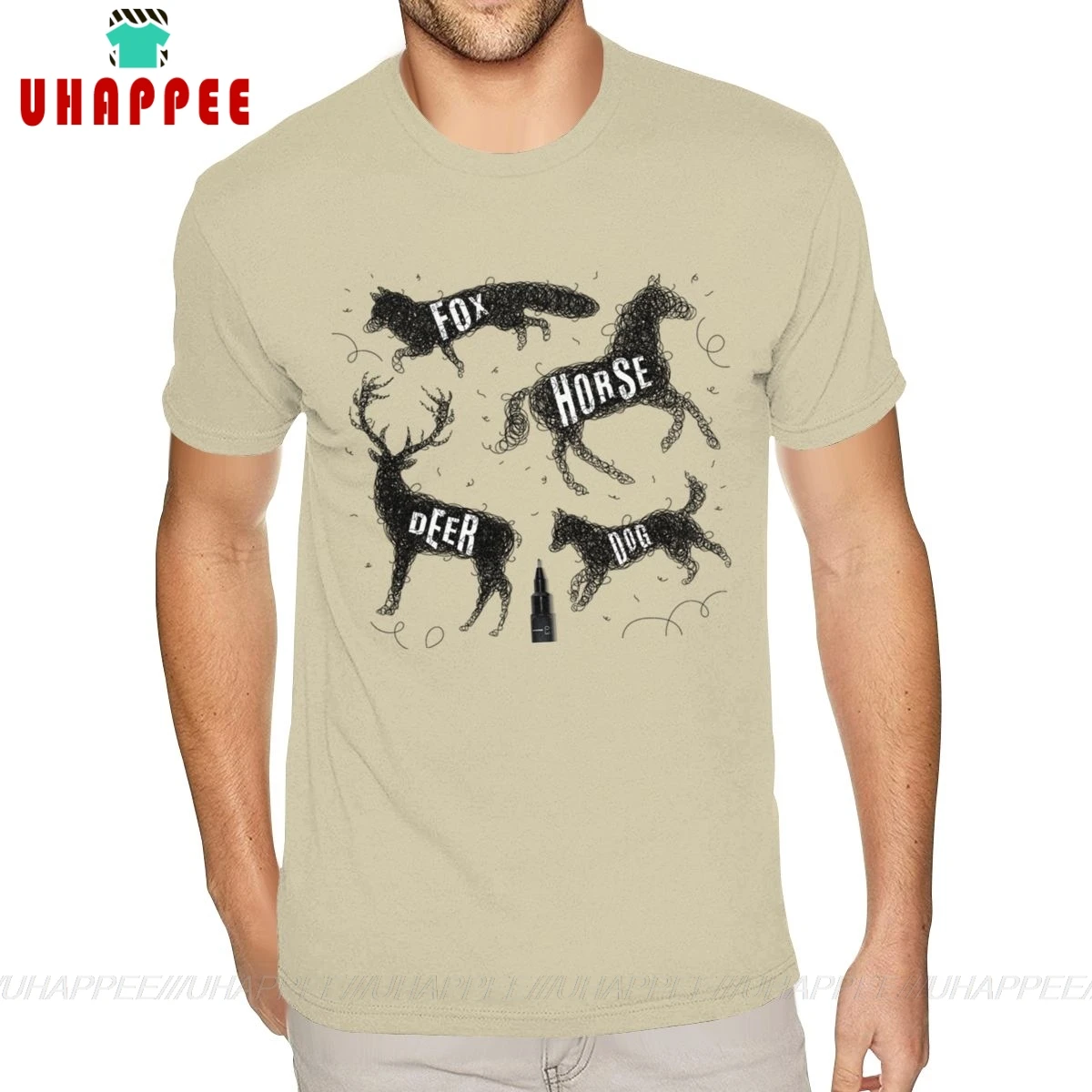 Забавная Рождественская футболка с рисунком лисы лошади оленя собаки в черном