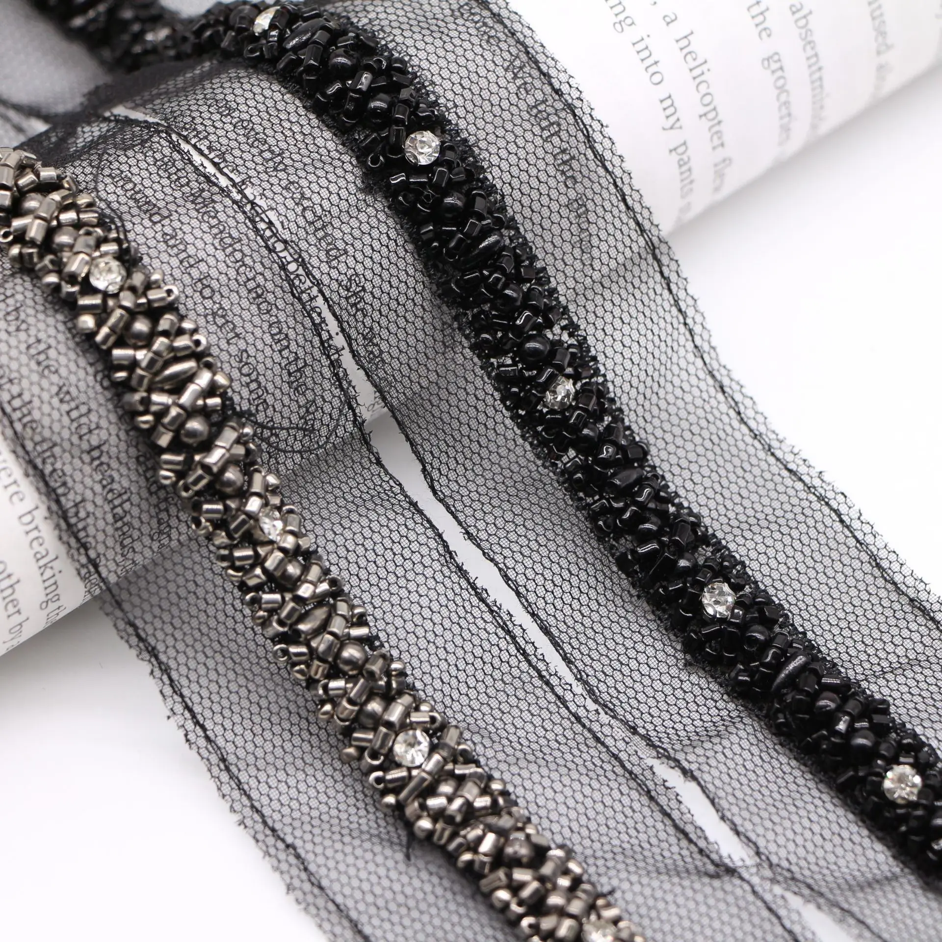 

6 ярдов, ретро, черные, серые бусины, кружевная отделка, воротник, ленты, африканские кружева, материалы для шитья, ремесла для одежды, свадебн...