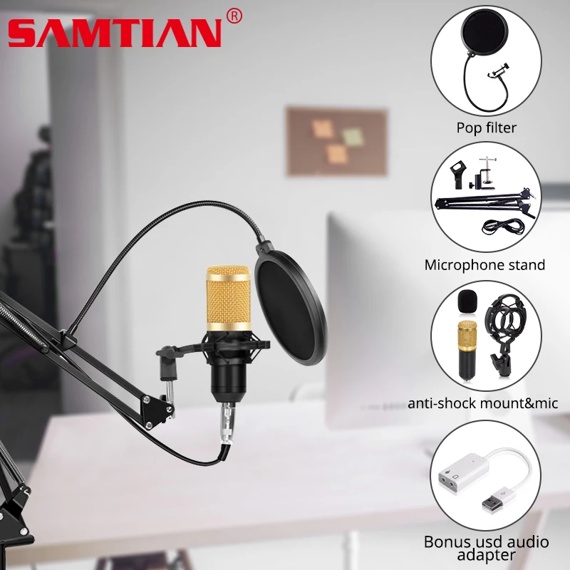 SAMTIAN микрофон BM 800 конденсаторный Аудио Студийный микрофон вокальная запись KTV караоке микрофон с подставкой для компьютера
