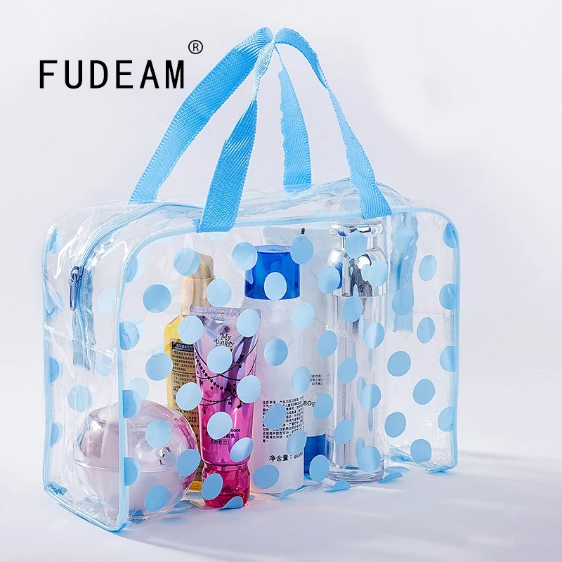

FUDEAM Dot Women Storage Bag Toiletries Organize Waterproof PVC Cosmetic Bag Portable Transparent MakeUp Bag Female Wash Bag