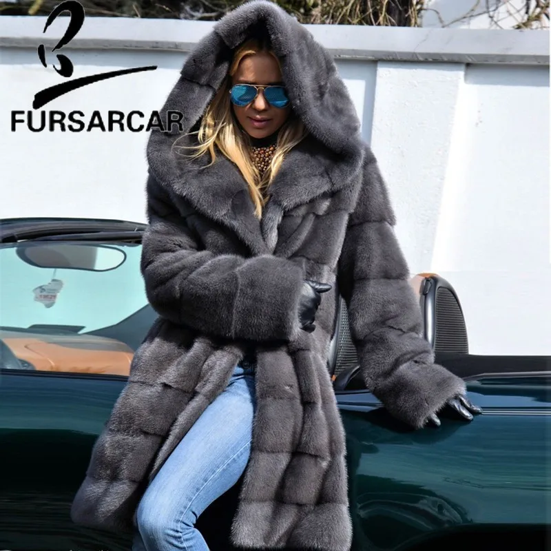 FURSARCAR 2020 Новое модное натуральное Норковое меховое зимнее пальто для женщин с