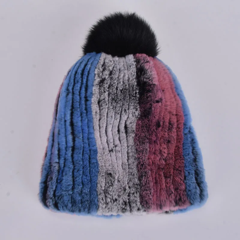 Зимняя женская натуральная шапка из меха кролика рекс Полосатый Дизайн Женский