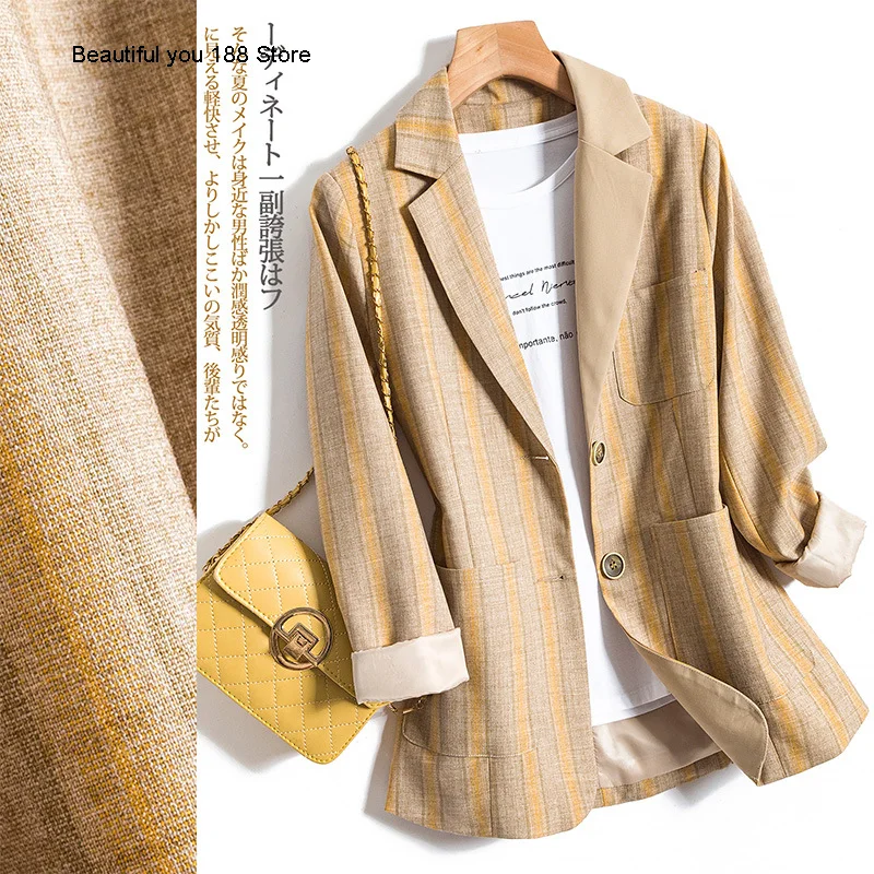 

2020 Autumn new women's high-end long-sleeved casual suit striped short coat