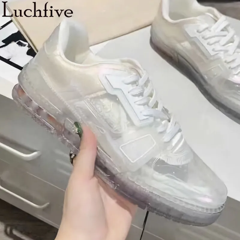 Женские кроссовки на шнуровке повседневная обувь с прозрачным каблуком