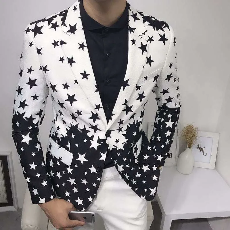 

Star Print Slim Fit Blazer Brand New Men's Club Dress Groom Tuxedo Men's Formal Wedding Prom Blazer Men Costume Homme