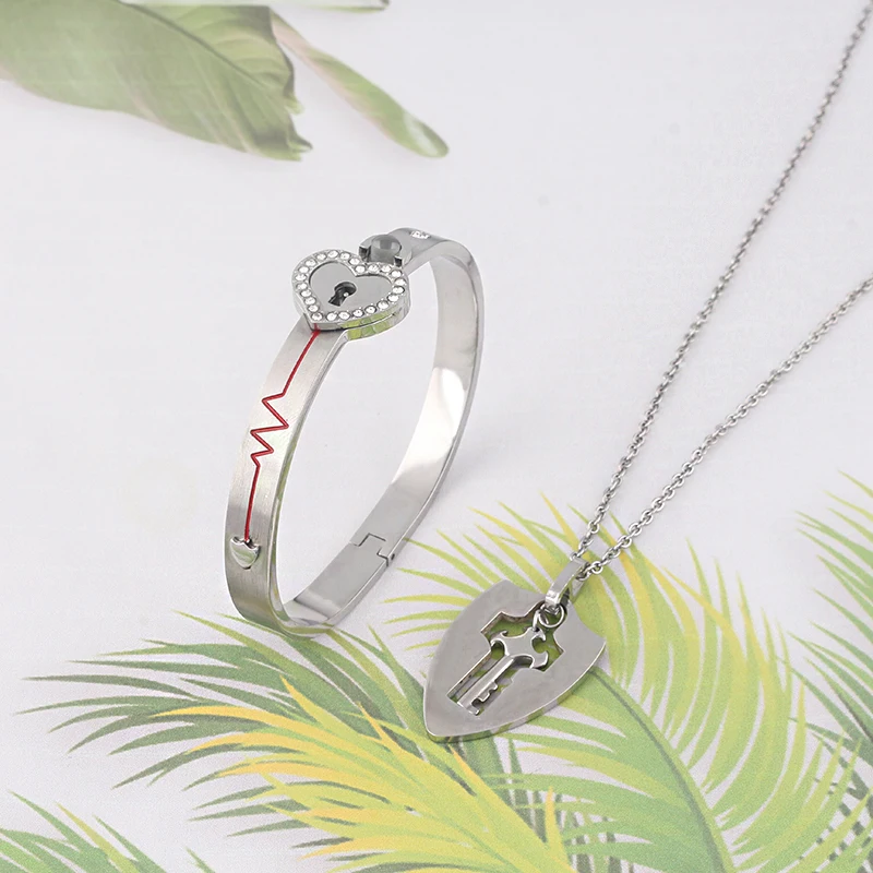 Matching Puzzle Couple Heart Lock Bracelet and Key Pendant Necklace for Lover Jewelry Gift | Украшения и аксессуары