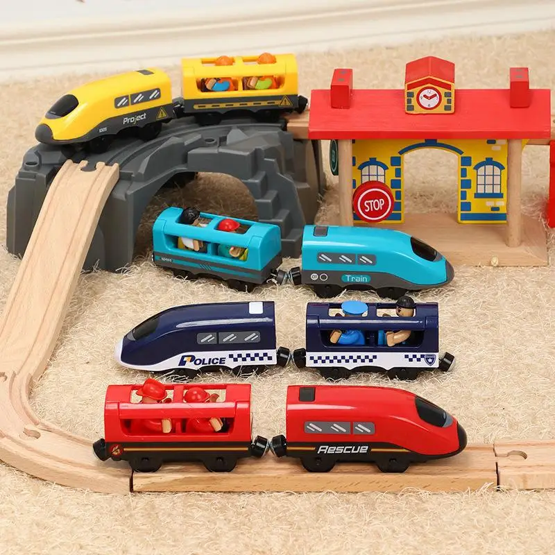 

Electric Magnetic Train Toy Wooden Railway Track Slot Car Magnetic Electric Voice Broadcast Speak Train Children Toy Kids Gift
