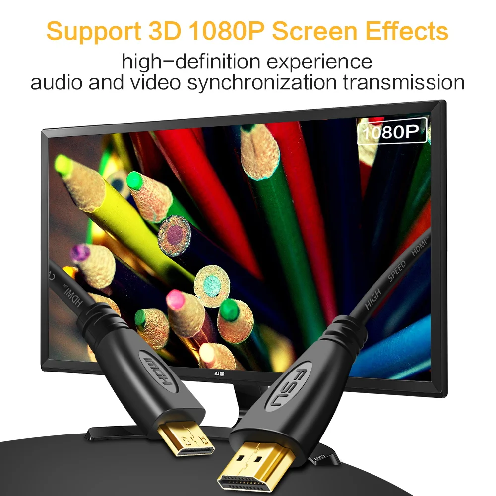 Mini HDMI совместимый с кабелем 1080p 3D позолоченный штекер высокоскоростной адаптер