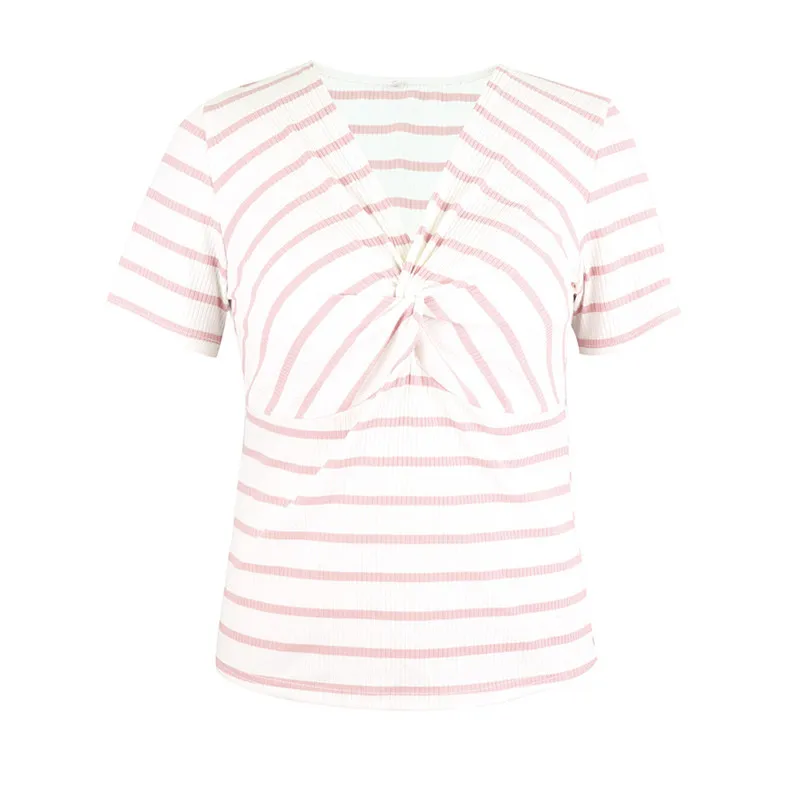 

Women Summer T Shirt 2020 Sexy Club Causal Fashion Knitted Striped Women T Shirt