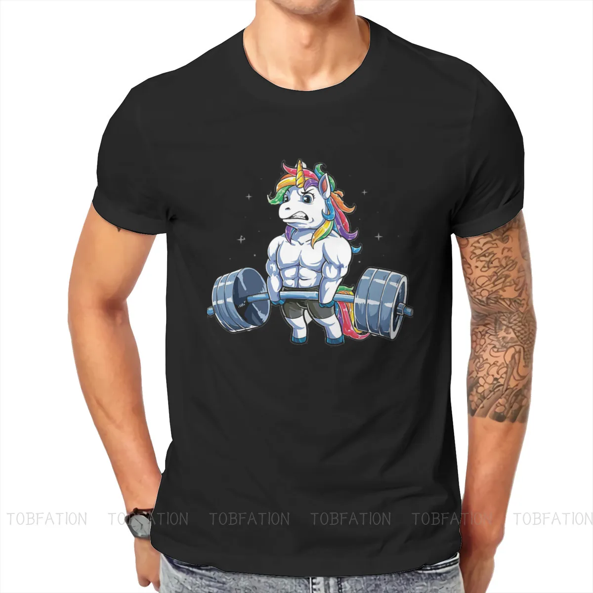 Футболка для фитнеса тренажерного зала с круглым вырезом единорог тяжелая