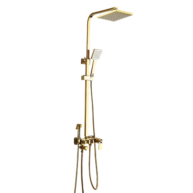 spa bathroom shower set gold imitation gold surface shower rain shower head bath shower mixer with hand shower faucet rainfall free global shipping