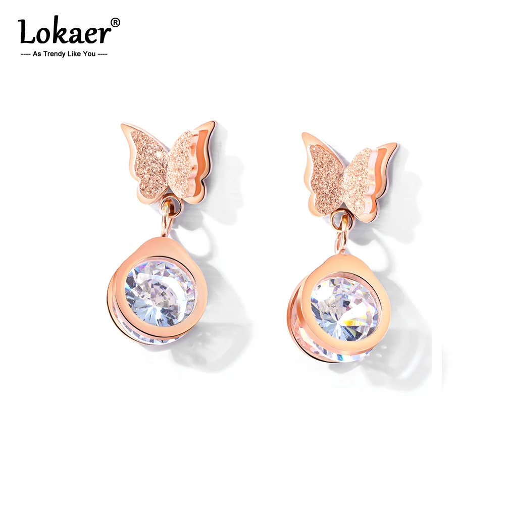 Женские серьги гвоздики Lokaer из нержавеющей стали цвета розового золота с