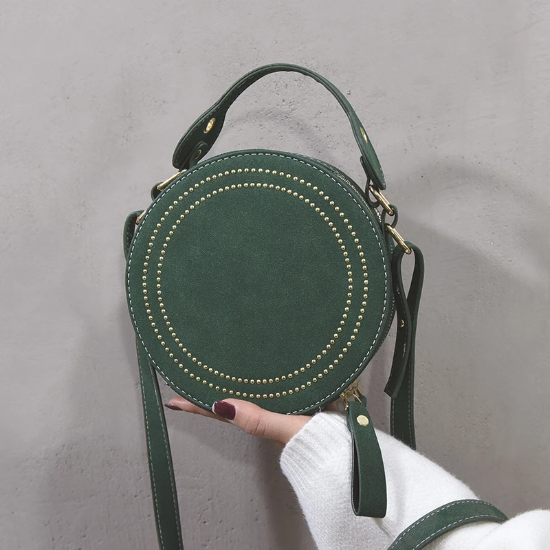 Винтажные Нубуковые кожаные круглые сумки через плечо для женщин женские