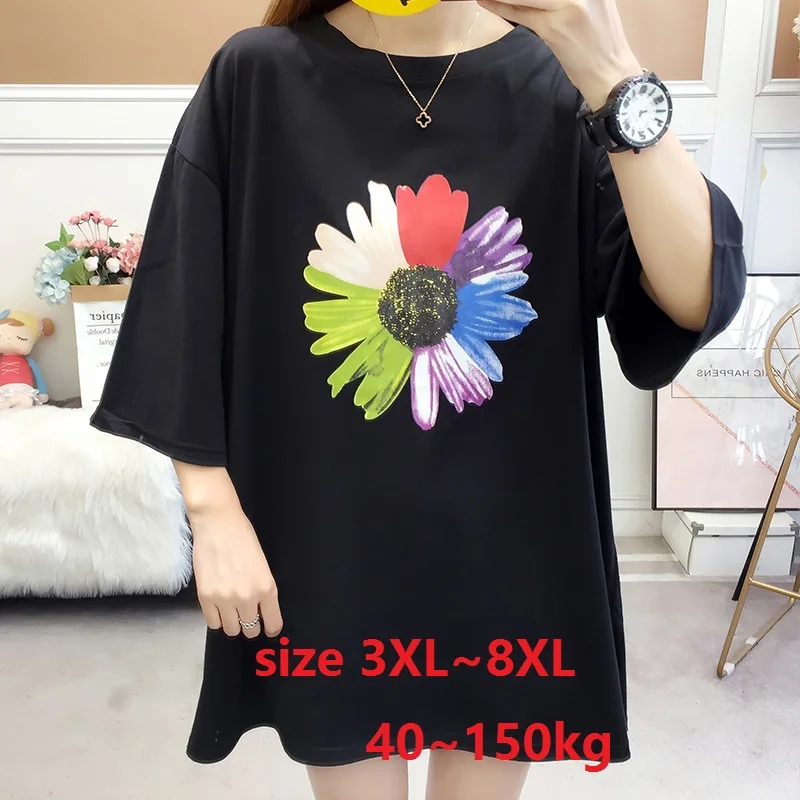 Футболка женская хлопковая свободного покроя большие размеры 4XL/5XL/6XL/7XL/8XL 150 кг