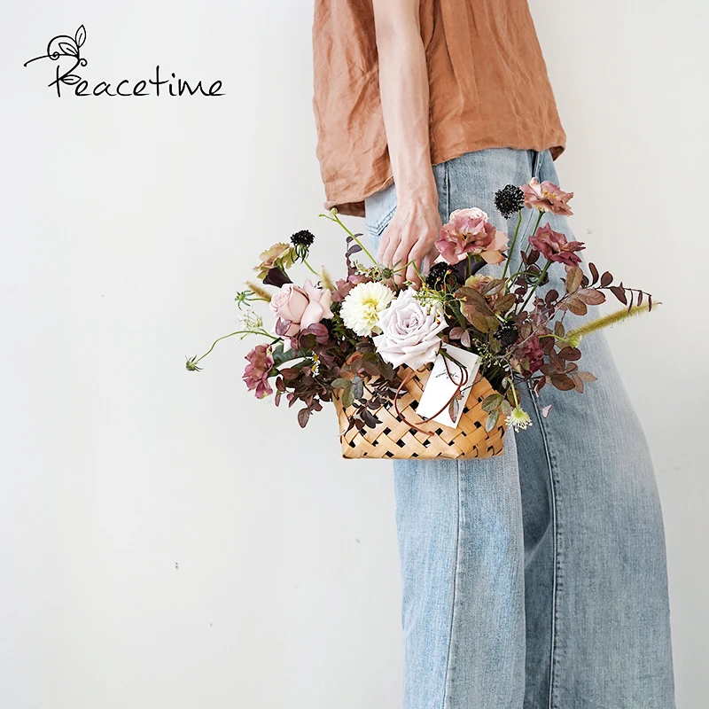 Плетеная вручную деревянная корзина для цветов с ручной корзиной (не