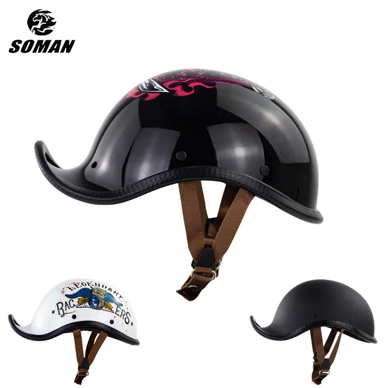

SOMAN Cascos Retro Motorcycle Helmet Vintage Style Half Helmet Cocked Brim ABS Shell Casco Moto Hight Quality Capacete Unisex