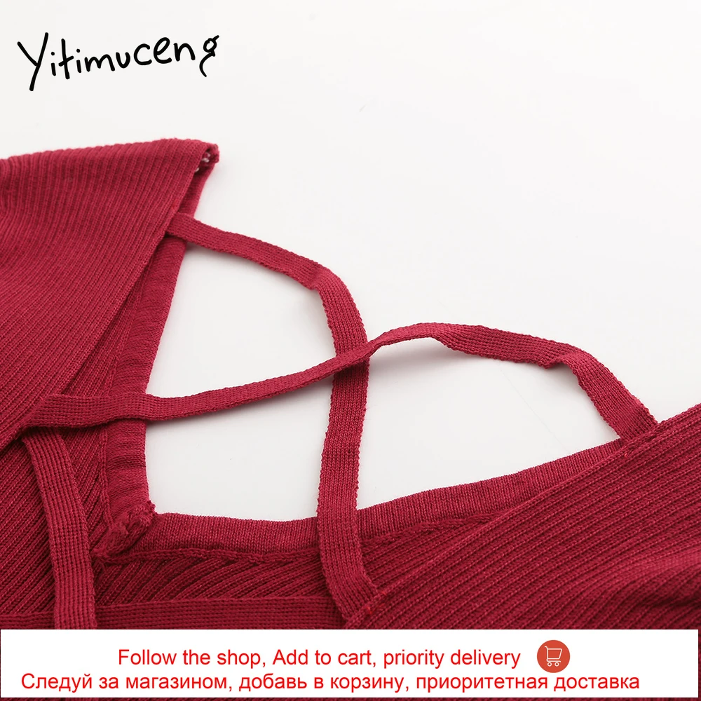 

yitimuceng new backless top 2020 women sweaters and pullovers black gray red autumn winter V neck sexy winter clothes women