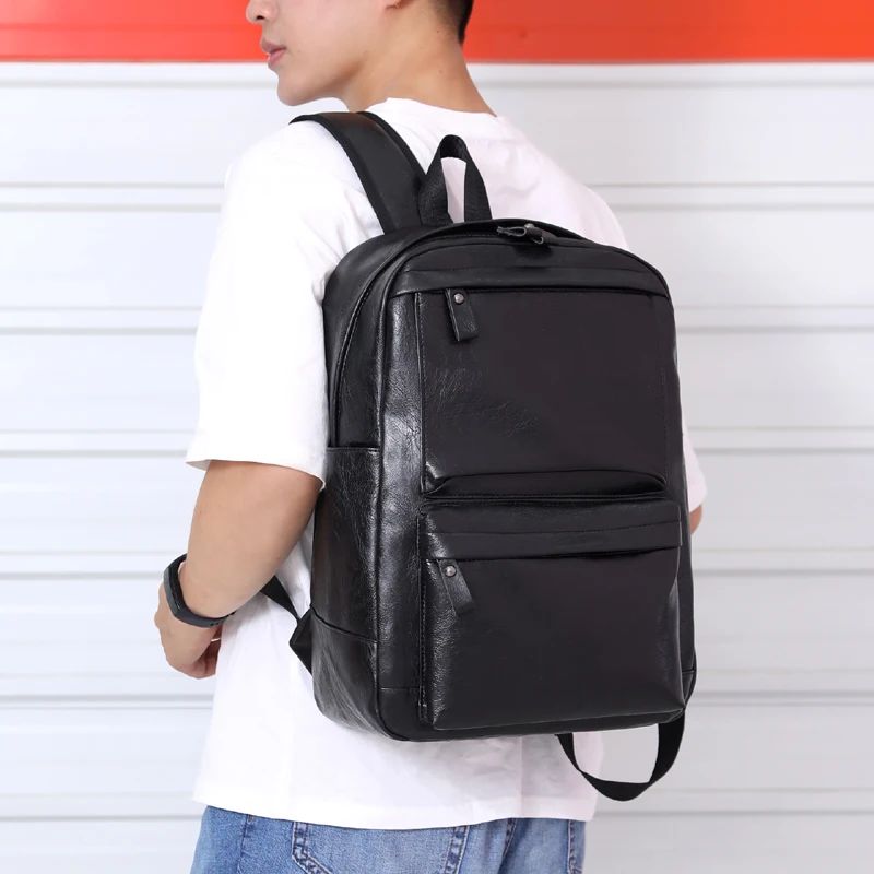 Черный мужской рюкзак из искусственной кожи для подростков с usb-зарядкой большой
