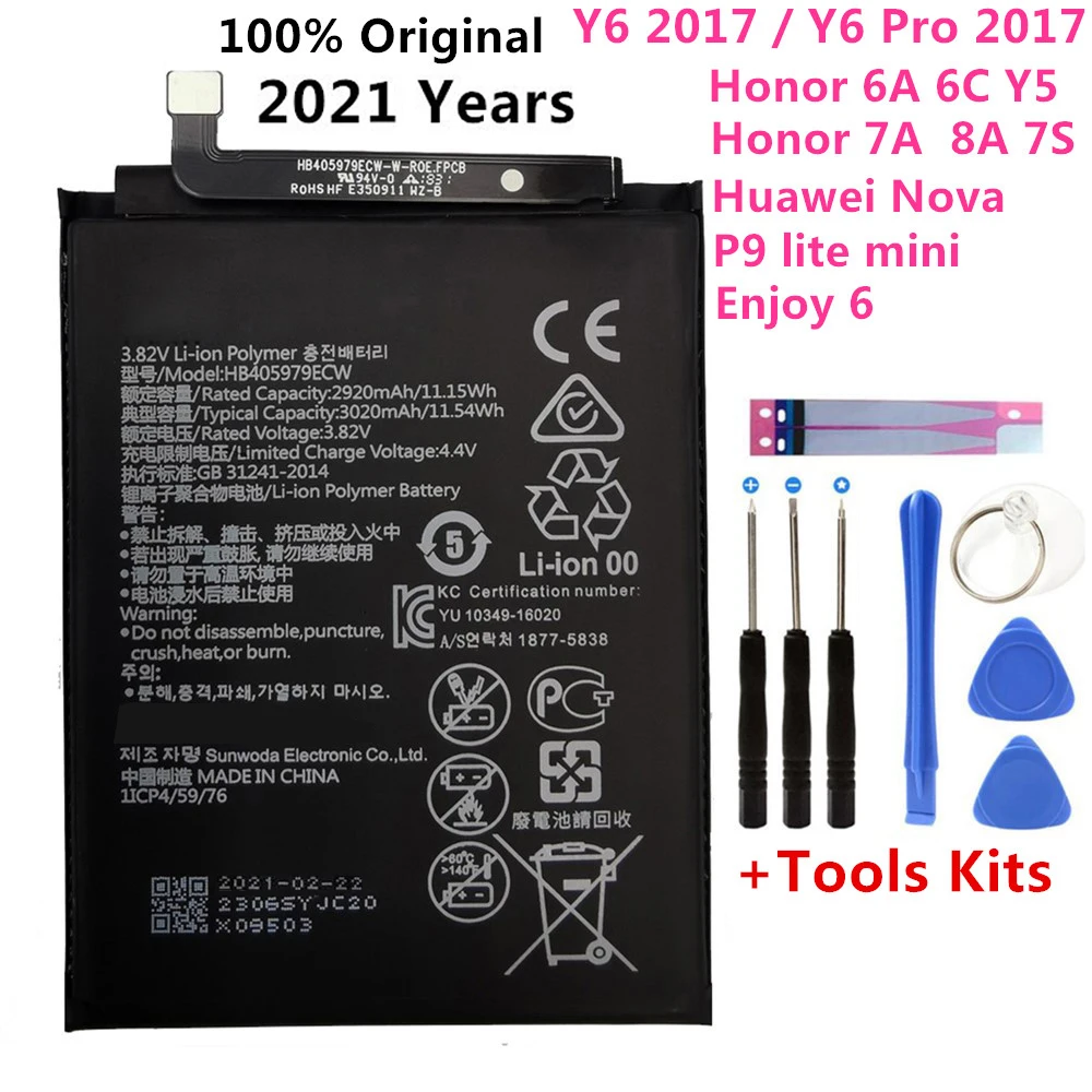 

Original 3020mAh HB405979ECW Battery For Huawei Nova CAZ-AL10 TL00 CAN L01 CAN-L02 L12 Enjoy 6S Honor 6C Y5 2017 p9 lite mini
