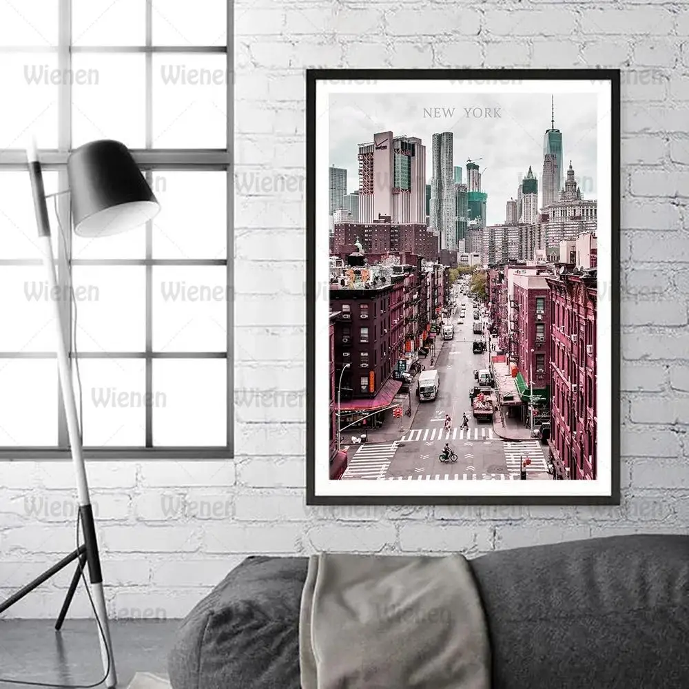 

Prosperous City Canvas Painting Pink New York Wall Art Posters and Prints Building Picture Canvas Print Pictures Home Decoration