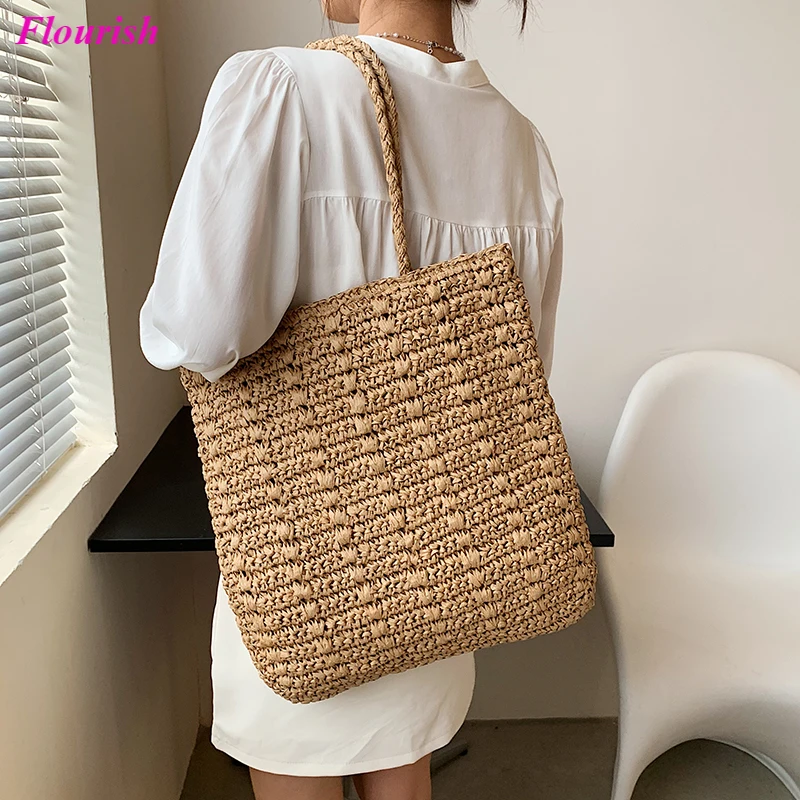 

Женская пляжная сумка Bolsos De Playa, вместительная соломенная сумка, 2021, для путешествий, вязаная сумка с короткими ручками