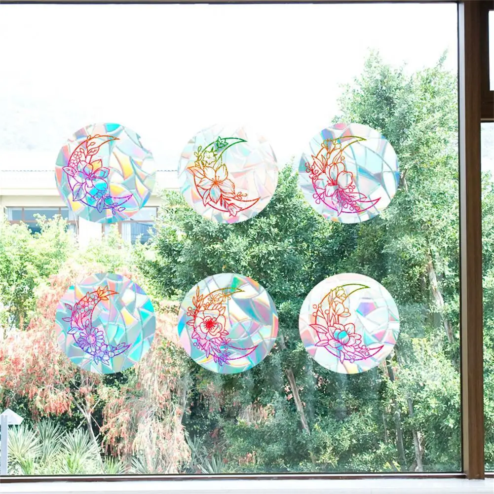 

6Pcs Reusable Glass Film Easy Installation PVC Frosted Moon Flower Window Sticker Christmas Decoration For Home Decor New Year