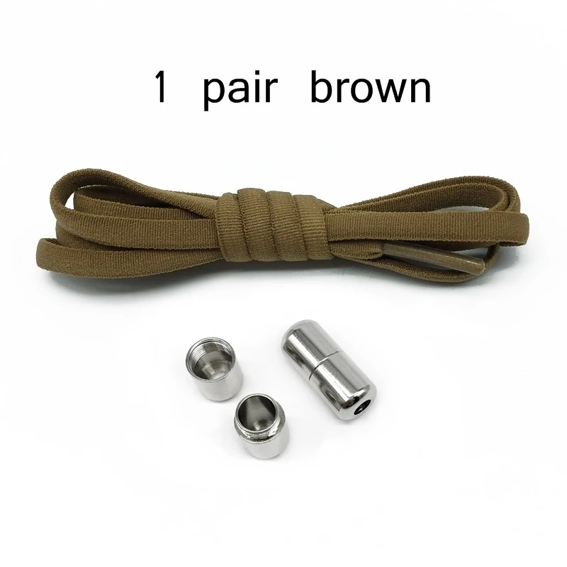 brown 1 пара шнурков без галстука круглые эластичные шнурки металлический замок быстро ленивые шнурки Z075 - Цвет: brown