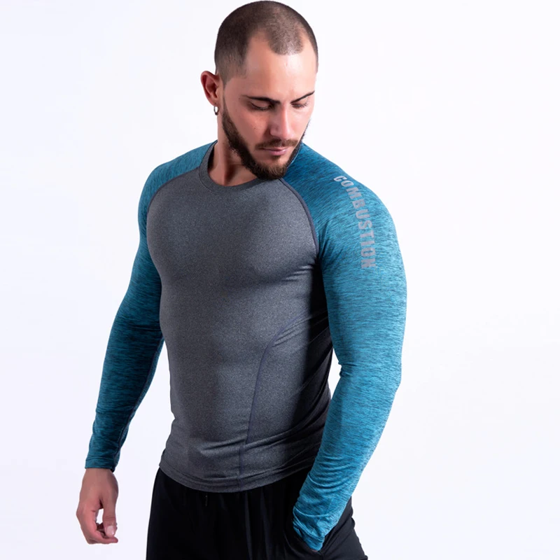 Футболка мужская компрессионная трикотаж с длинным рукавом для бега фитнеса